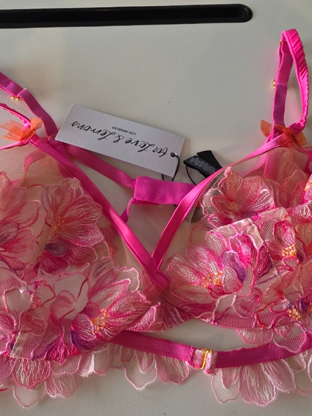For Love and Lemons Hibiscus Embroidery Underwire Bra 38C NWT